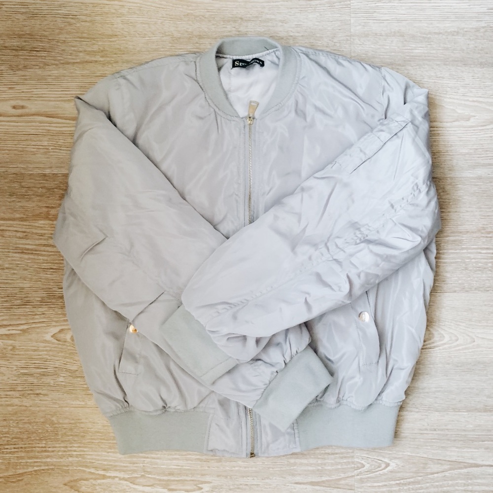 Silver Grey Oversized Bomber Jacket - image 1